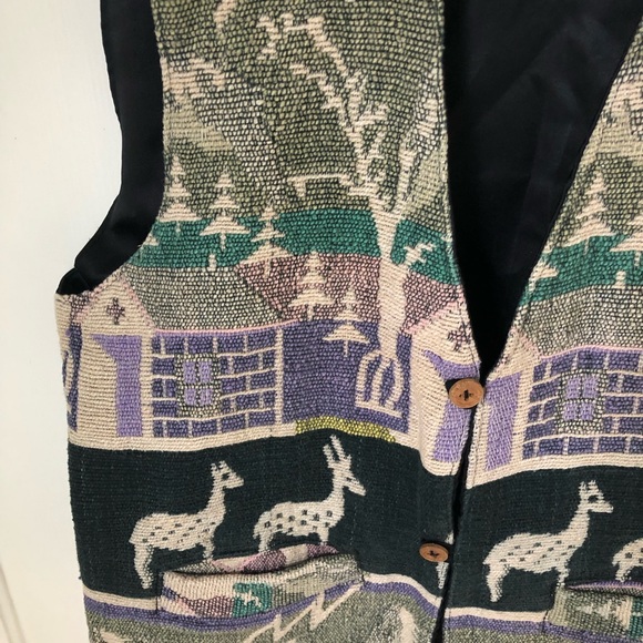 Vintage Vtg Llama Tapestry Cotton Vest Small S Grannycore - Picture 6 of 11